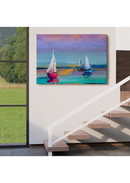 Renkli Deniz Üzerindeki Yelkenliler Duvar TABLOSU-3728 indirimleri