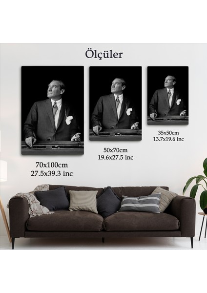 Atatürk Portre Tablosu Mustafa Kemal Atatürk Dikdörtgen Dekoratif Kanvas Tablo-Dı-86