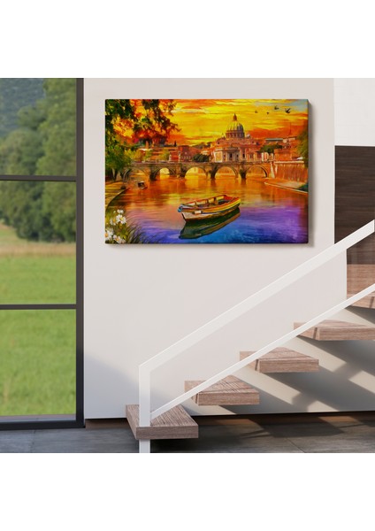 Italya'daki Aziz Petrus Katedrali ve Tiber Nehri TABLOSU-3544 indirimleri