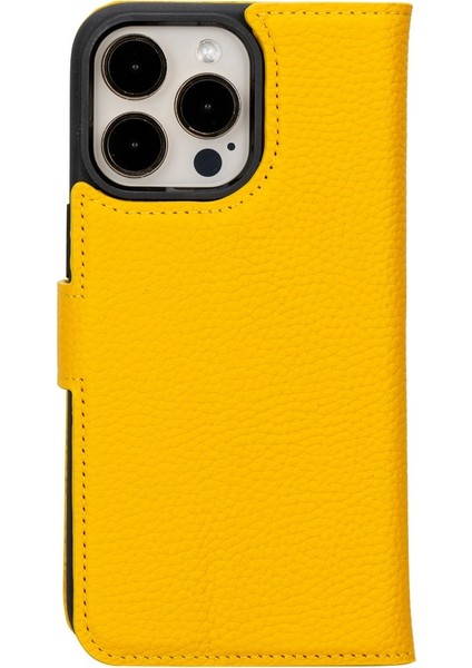 Apple iPhone 15 Pro Max Uyumlu Deri Cüzdanlı Kılıf Mwwn FL12 Sarı