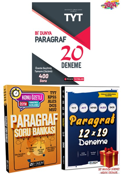 Pegem TYT Paragraf 20 Deneme + Panem Paragraf Soru Bankası + 12X19 Deneme +