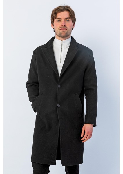 Erkek Regular Fit Düğmeli Cepli Kışlık Astarlı Klasik Uzun Kaşe Kaban