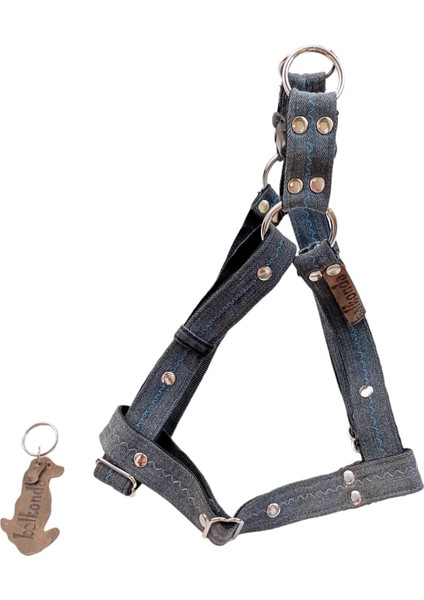 Köpek göğüs tasması orta ırk metal zımbalı eskitme kot genişlik:2,5cm göğüs ölçüsü:40-70cm ayarlamalı dog harness GT2-8
