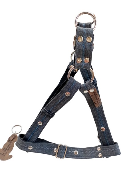 Köpek göğüs tasması orta ırk metal zımbalı eskitme kot genişlik:2,5cm göğüs ölçüsü:40-70cm ayarlamalı dog harness GT2-8