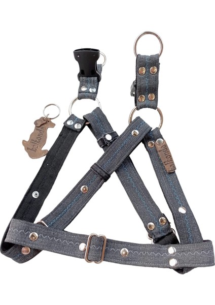 Köpek göğüs tasması orta ırk metal zımbalı eskitme kot genişlik:2,5cm göğüs ölçüsü:40-70cm ayarlamalı dog harness GT2-8