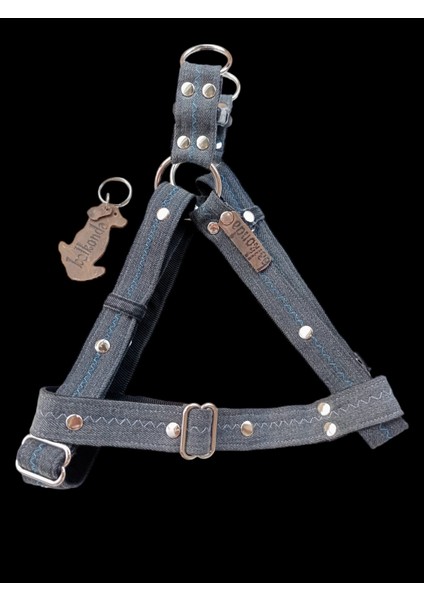 Köpek göğüs tasması orta ırk metal zımbalı eskitme kot genişlik:2,5cm göğüs ölçüsü:40-70cm ayarlamalı dog harness GT2-8