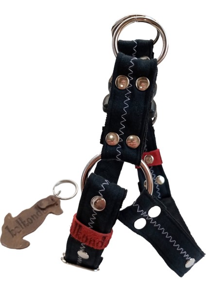 Köpek göğüs tasması minik ırk siyah kot metal zımbalı dikişli genişlik:2,5 cm göğüs ölçüsü:25-40cm ayarlamalı dog harness GT2-7