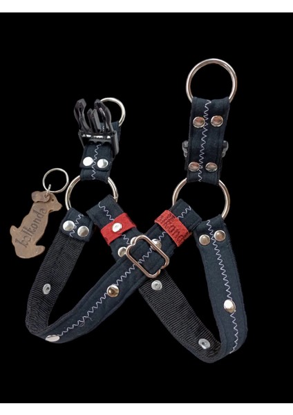 Köpek göğüs tasması minik ırk siyah kot metal zımbalı dikişli genişlik:2,5 cm göğüs ölçüsü:25-40cm ayarlamalı dog harness GT2-7