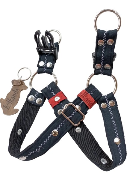 Köpek göğüs tasması minik ırk siyah kot metal zımbalı dikişli genişlik:2,5 cm göğüs ölçüsü:25-40cm ayarlamalı dog harness GT2-7