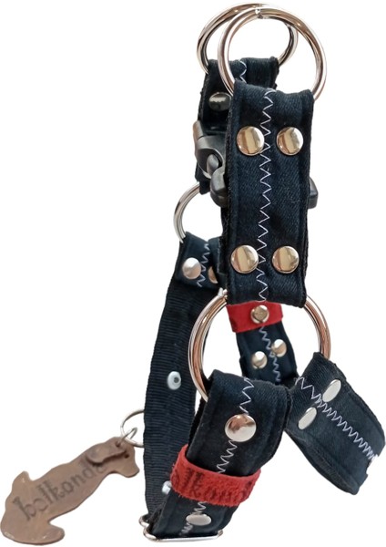 Köpek göğüs tasması minik ırk siyah kot metal zımbalı dikişli genişlik:2,5 cm göğüs ölçüsü:25-40cm ayarlamalı dog harness GT2-7