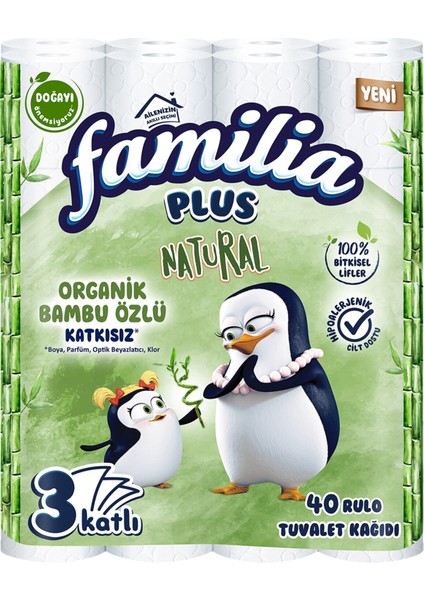 Plus Naturala Plus Bambu Özlü 3 Katlı Tuvalet Kağıdı 40'lı