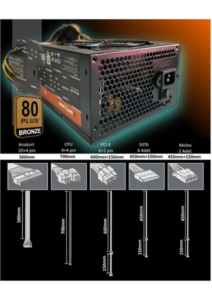 PS500-80P 500W 80 Plus Bronze Gamer 12CM Geniş Fan Power Supply fiyatları