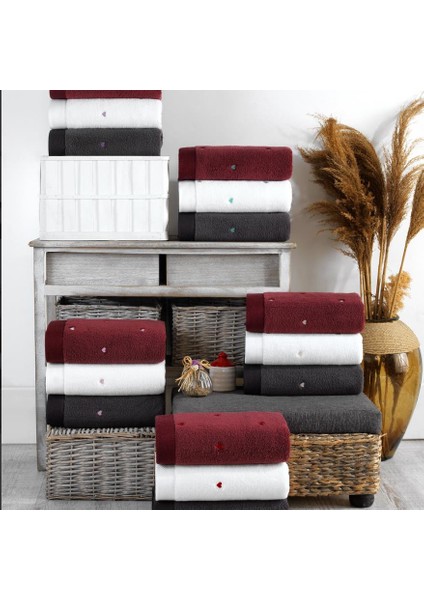 Lubow Love Koyu Gri Lila Nakışlı 50X90 6'lı Havlu Seti fiyatları