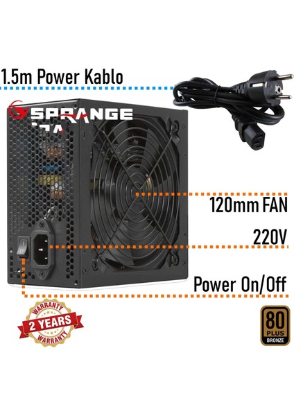 PS700-80P 700W 80 Plus Bronze Gamer 12CM Geniş Fan Power Supply