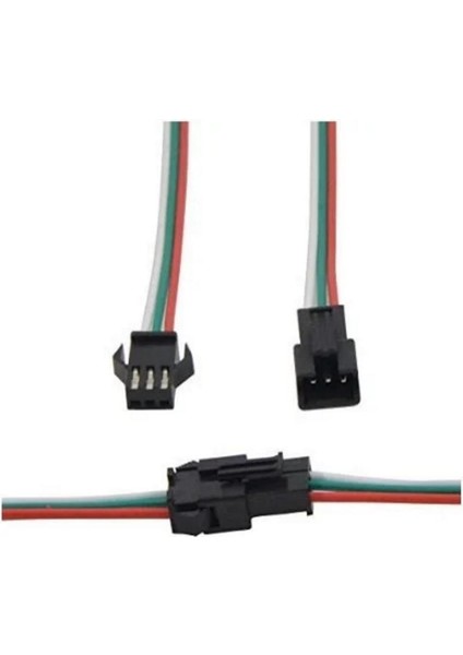 Sanec 2,5mm Jst Sm 3pin Siyah Seyyar Kablolu Konnektör Dişi Erkek Takım 30CM+30CM - 0,25MM - Çift Taraflı