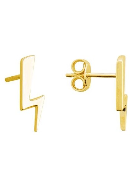 14 Ayar Altın Sade Şimşek Küpe