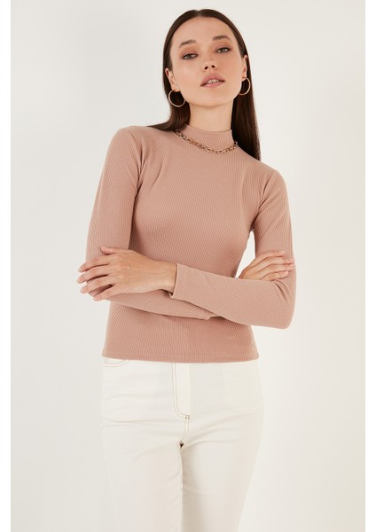 Fitilli Esnek Slim Fit Yarım Balıkçı Yaka Kazak Bayan Kazak 5865344