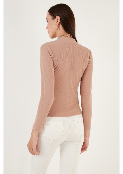 Fitilli Esnek Slim Fit Yarım Balıkçı Yaka Kazak Bayan Kazak 5865344