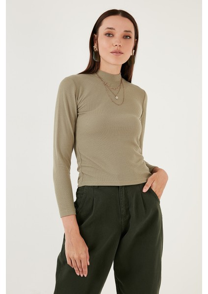 Fitilli Esnek Slim Fit Yarım Balıkçı Yaka Kazak Bayan Kazak 5865344