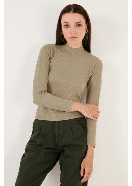 Fitilli Esnek Slim Fit Yarım Balıkçı Yaka Kazak Bayan Kazak 5865344