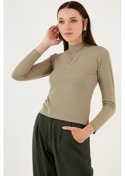 Fitilli Esnek Slim Fit Yarım Balıkçı Yaka Kazak Bayan Kazak 5865344