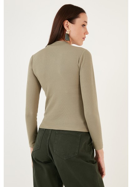 Fitilli Esnek Slim Fit Yarım Balıkçı Yaka Kazak Bayan Kazak 5865344