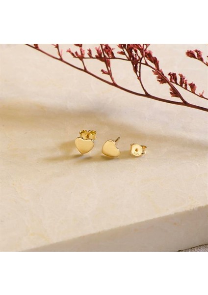 14 Ayar Altın Sade Kalp Küpe