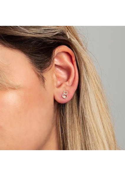 14 Ayar Altın Taşlı Ayıcık Küpe