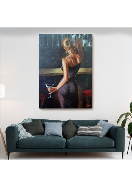 Barda Içki Içen Sarı Saçlı Kadın Kanvas TABLO-5249 fiyatları