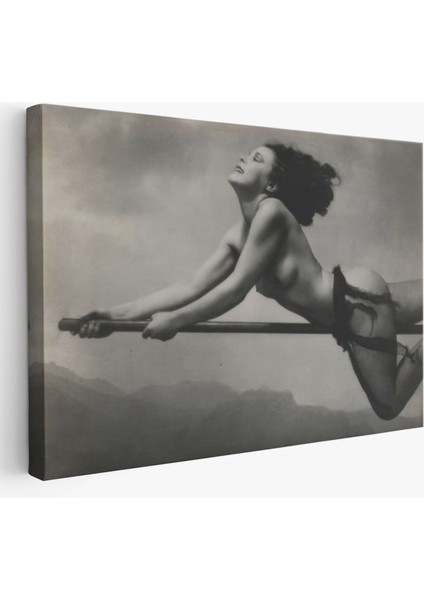 Süpürgeye Binen Çıplak Cadı Tablo, Cadılar Bayramı Gotik Tablo, William MORTENSEN-5395