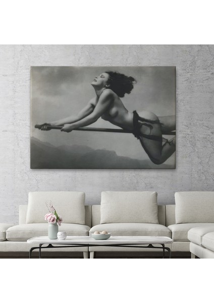 Süpürgeye Binen Çıplak Cadı Tablo, Cadılar Bayramı Gotik Tablo, William MORTENSEN-5395 fiyatları