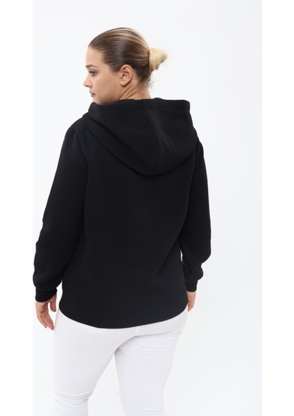 Piano Luce  Kadın Büyük Beden Cepli Kapşonlu Sweatshirt Siyah PLWM23SWT01