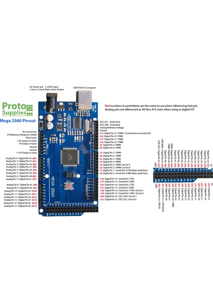 Arduino Mega 2560 R3 Klon + USB Kablo - (Usb Chip CH340)