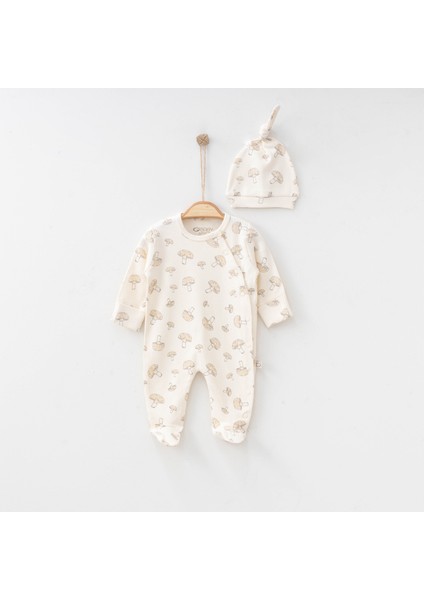 Mantar Baskılı Tulum Kız ve Erkek 0/3/6AY Patikli Bebek Tulum %100 Pamuk Uyku & Günlük Tulum