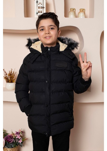 Kapşonlu Içi Yünlü Erkek Çocuk Şişme Mont modelleri