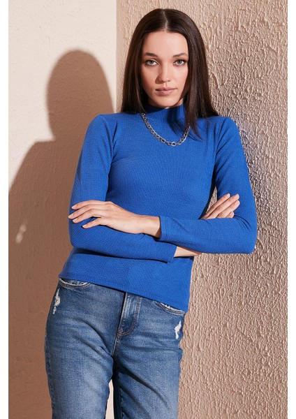 Fitilli Esnek Slim Fit Yarım Balıkçı Yaka Kazak Bayan Kazak 5865344 fiyatları