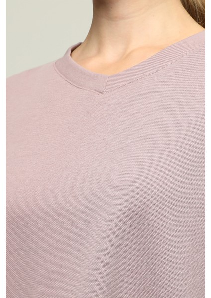Kadın V Yaka Uzun Kol Oversize Özel Kumaş Bluz