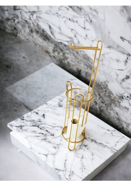 Ayaklı Tuvalet Kağıtlığı Kağıtlık Paslanmaz Yedekli Tuvalet Kağıtlığı GOLD Renk Wc Banyo Tuvalet
