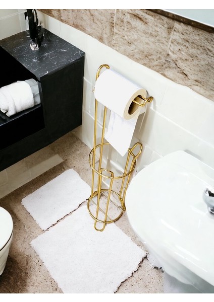 Ayaklı Tuvalet Kağıtlığı Kağıtlık Paslanmaz Yedekli Tuvalet Kağıtlığı GOLD Renk Wc Banyo Tuvalet