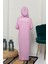 Çocuk Namaz Takımı Pratik Tek Parça Desenli Kollu Tak Çıkar Başörtülü Likralı Tesettür Elbise (6-12 Yaş) 925-0301 3