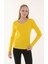 Kadın V Yaka Uzun Kollu Regular Fit Basic Tişört Sarı 2
