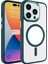 iPhone 15 Pro Max Kılıf Darbe Emici Mıknatıs Magsafe Metal Çerçeve Şeffaf Renkli Kenar Silikon Kapak 1