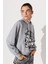Regular Fit Normal Kesim Kapüşonlu Gri Melanj Tom ve Jerry Baskılı Sweatshirt 4