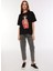 Bisiklet Yaka Baskılı Siyah Kadın T-Shirt F3WL-TST3 2
