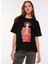 Bisiklet Yaka Baskılı Siyah Kadın T-Shirt F3WL-TST3 1