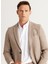 ALTINYILDIZ CLASSICS Erkek Bej Regular Fit Geniş Kesim Mono Yaka Diagonal Desenli Yünlü Blazer Ceket 2