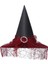 Halloween Sarkan Siyah Dantelli Cadı Şapkası Yetişkin Kırmızı Renk 1 Adet 39X40 cm 2