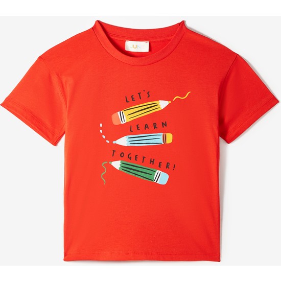 June Bebek Renkli Kalemler Baskılı Renkli T-Shirt