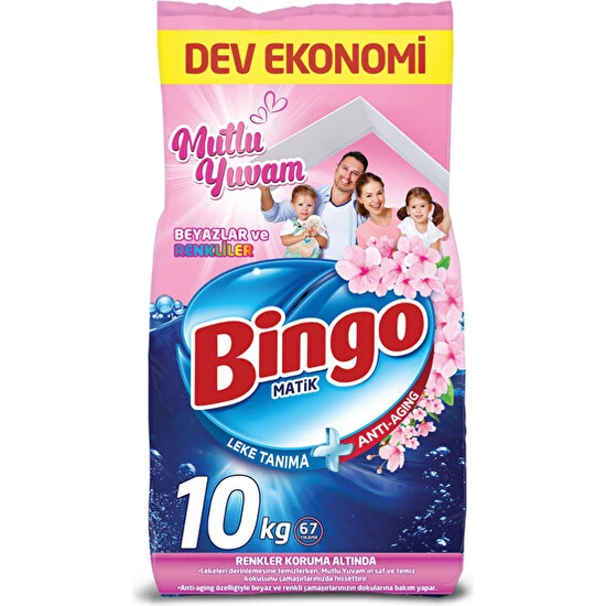 Bingo Matik Mutlu Yuvam Renkliler ve Beyazlar Toz Çamaşır Deterjanı 10 kg