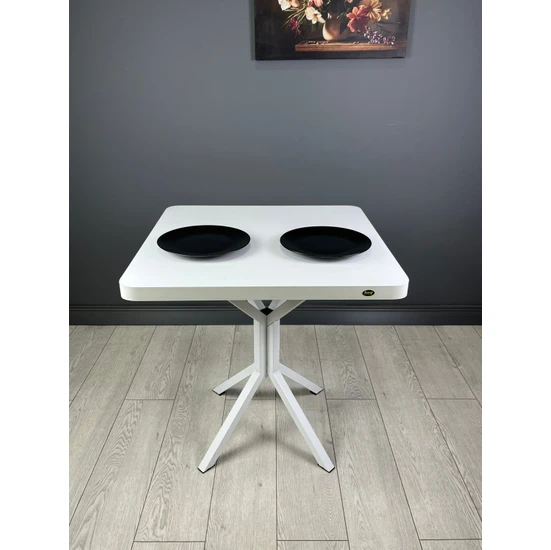 Hey Modüler Mobilya Tepe Mutfak Yemek Masası Balkon Masası Kavisli Köşe Siyah Ayak 70 cm